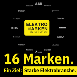 Elektromarken. Starke Partner. vereint 16 führende Marken der Elektrobranche, um gemeinsam Qualität, Innovation und Partnerschaft zu fördern.